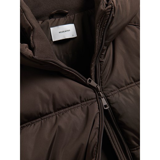 Reserved - Pikowana kurtka z kapturem - ciemnobrązowy Reserved XL Reserved