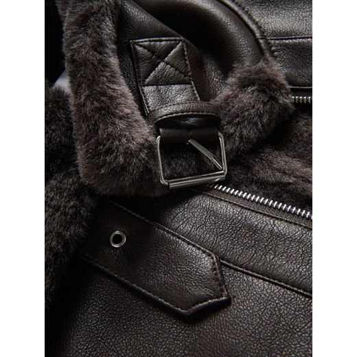 Reserved - Kurtka z kożuchem - ciemnobrązowy Reserved XS Reserved