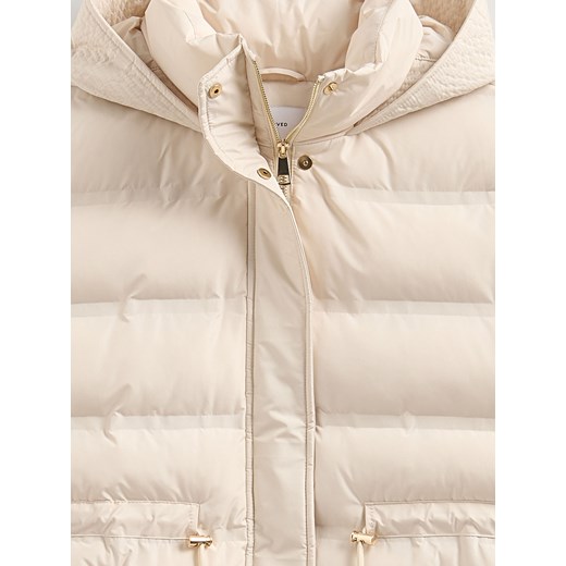 Reserved - Pikowany płaszcz z kapturem - złamana biel Reserved XS Reserved