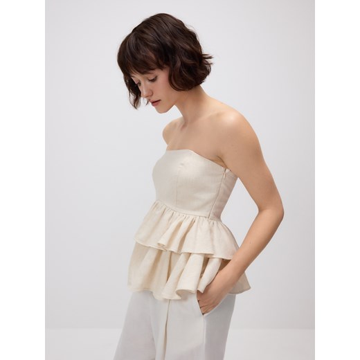 Reserved - Top z domieszką lnu - beżowy ze sklepu Reserved w kategorii Bluzki damskie - zdjęcie 185943498