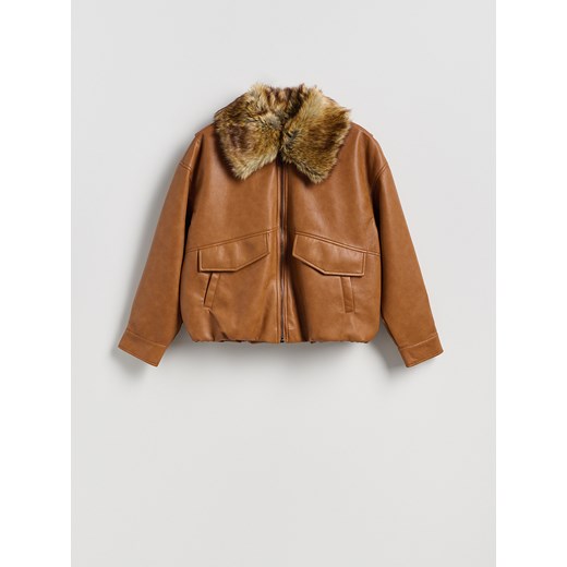 Reserved - Kurtka z imitacji skóry - brązowy Reserved XL Reserved