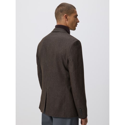 Reserved - Marynarka slim fit z wiskozą - ciemnobrązowy Reserved S Reserved