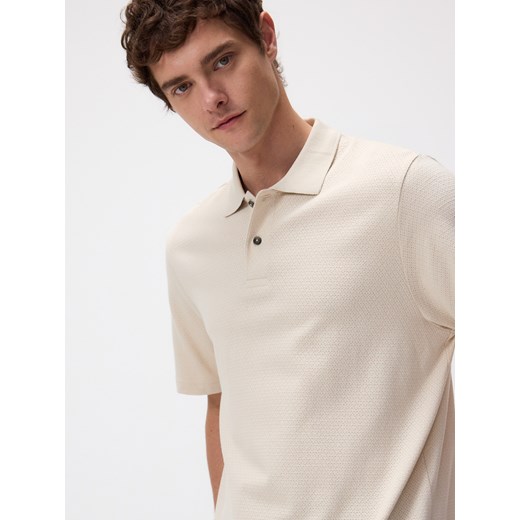 Reserved - Koszulka polo boxy - beżowy ze sklepu Reserved w kategorii T-shirty męskie - zdjęcie 185946417