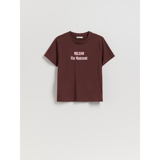 Reserved - T-shirt z nadrukiem - ciemnobrązowy ze sklepu Reserved w kategorii Bluzki damskie - zdjęcie 185946545