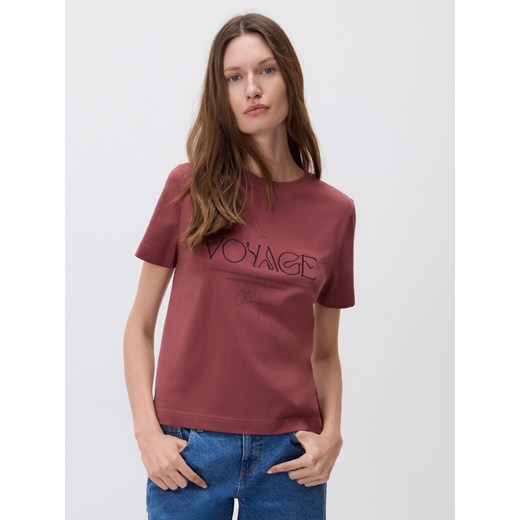 Reserved - T-shirt z nadrukiem - bordowy ze sklepu Reserved w kategorii Bluzki damskie - zdjęcie 185946599