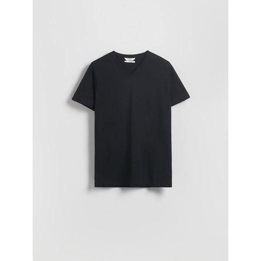 Reserved - T-shirt slim z dekoltem V - czarny ze sklepu Reserved w kategorii T-shirty męskie - zdjęcie 185946606