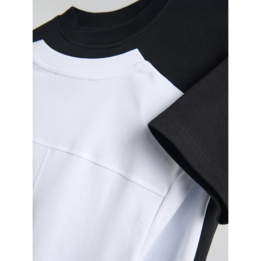 Reserved - T-shirt z poduszkami na ramionach - czarny Reserved XL Reserved