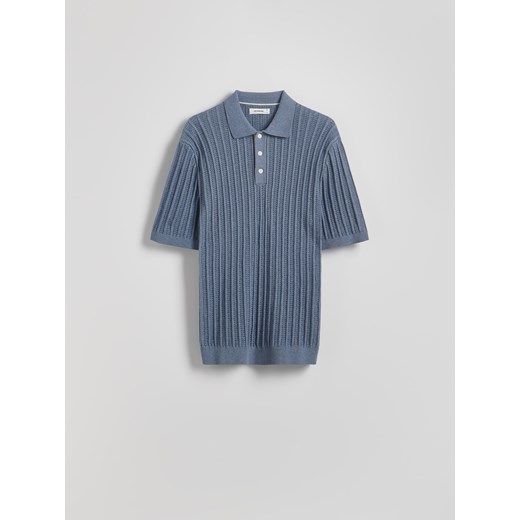 Reserved - Strukturalny sweter polo - niebieski ze sklepu Reserved w kategorii Swetry męskie - zdjęcie 185947778