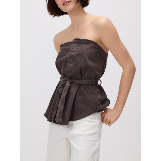 Reserved - Top z paskiem - brązowy ze sklepu Reserved w kategorii Bluzki damskie - zdjęcie 185947945