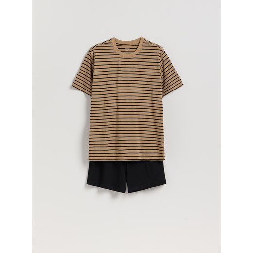 Reserved - Dwuczęściowa piżama z bawełny - beżowy ze sklepu Reserved w kategorii Piżamy męskie - zdjęcie 185948007