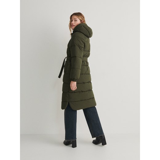 Reserved - Płaszcz z wiązanym paskiem - zielony Reserved L Reserved