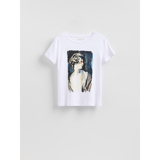 Reserved - T-shirt z nadrukiem - biały ze sklepu Reserved w kategorii Bluzki damskie - zdjęcie 185949666