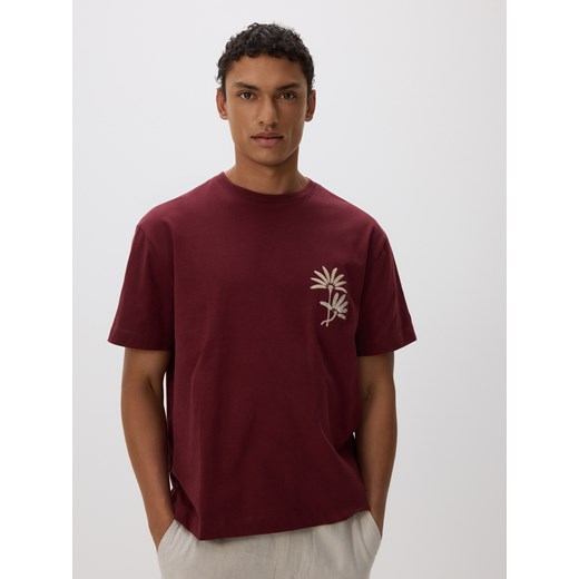 Reserved - T-shirt boxy z haftem - ciemnofioletowy ze sklepu Reserved w kategorii T-shirty męskie - zdjęcie 185949719