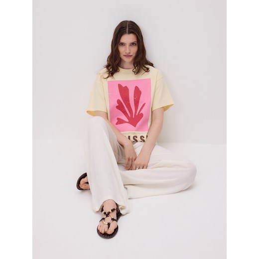 Reserved - Bawełniany t-shirt z nadrukiem - jasnożółty ze sklepu Reserved w kategorii Bluzki damskie - zdjęcie 185949939
