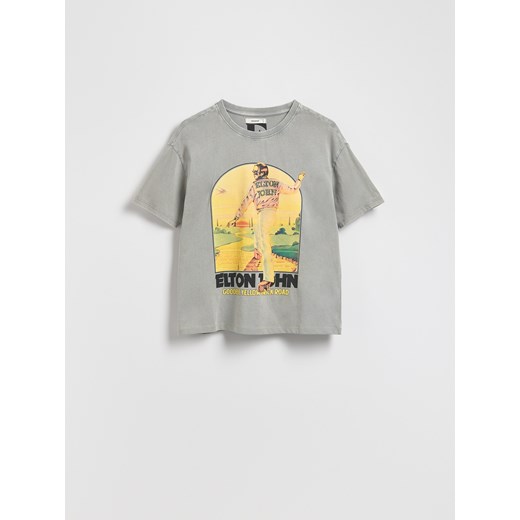 Reserved - T-shirt z nadrukiem Elton John - jasnoszary ze sklepu Reserved w kategorii Bluzki damskie - zdjęcie 185950046