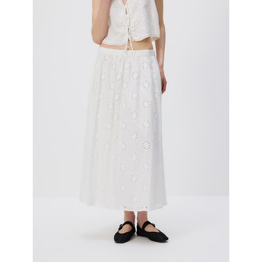 Reserved - Ażurowa spódnica midi - złamana biel ze sklepu Reserved w kategorii Spódnice - zdjęcie 185950056