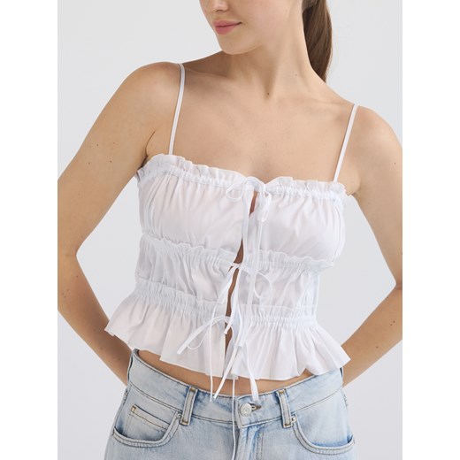Reserved - Bawełniany top z wiązaniem - biały ze sklepu Reserved w kategorii Bluzki damskie - zdjęcie 185950085