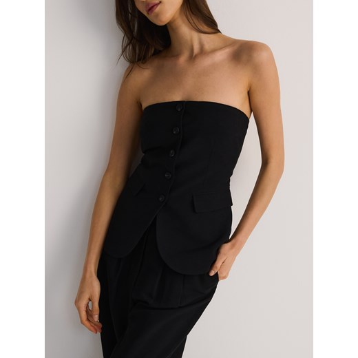 Reserved - Kamizelka bandeau z dodatkiem lnu - czarny ze sklepu Reserved w kategorii Kamizelki damskie - zdjęcie 185950105