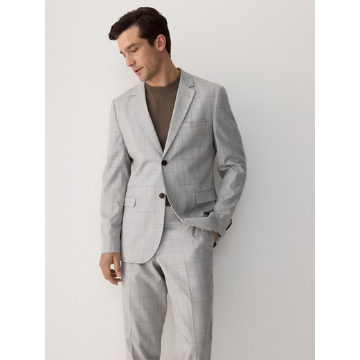 Reserved - Marynarka slim fit w kratę - jasnoszary ze sklepu Reserved w kategorii Marynarki męskie - zdjęcie 185950296