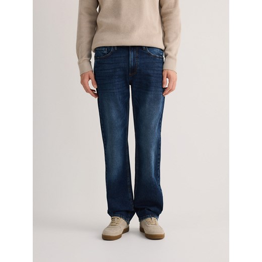 Reserved - Jeansy straight z efektem sprania - granatowy Reserved 36 okazja Reserved