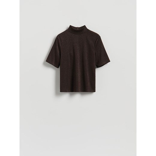 Reserved - Bluzka z metalizowaną nitką - ciemnobrązowy Reserved L Reserved