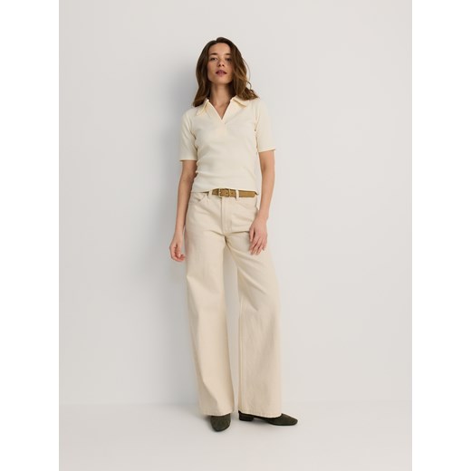 Reserved - Jeansy straight z wysokim stanem - kremowy ze sklepu Reserved w kategorii Jeansy damskie - zdjęcie 185950875