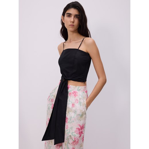 Reserved - Top taftowy z ozdobnym wiązaniem - czarny ze sklepu Reserved w kategorii Bluzki damskie - zdjęcie 185950917