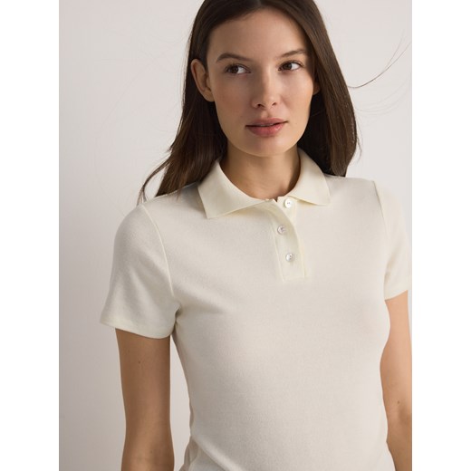 Reserved - T-shirt polo z wiskozą - jasnożółty ze sklepu Reserved w kategorii Bluzki damskie - zdjęcie 185950965
