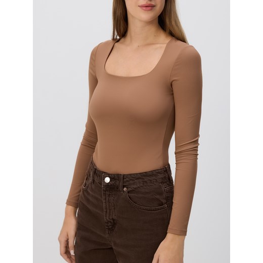 Reserved - Body z dekoltem karo - brązowy ze sklepu Reserved w kategorii Bluzki damskie - zdjęcie 185951129
