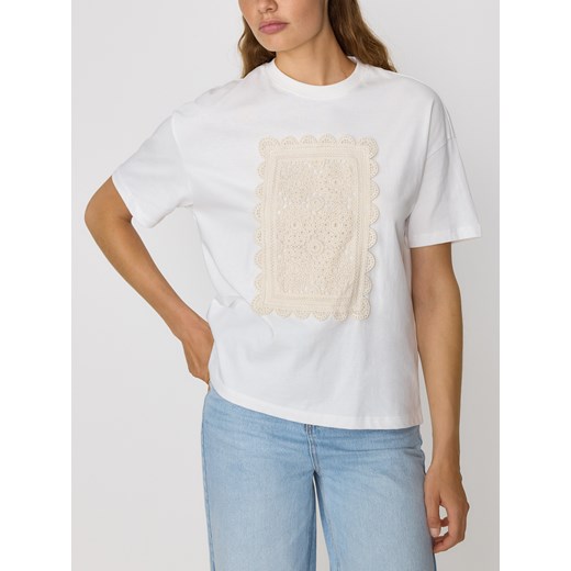 Reserved - T-shirt z haftowaną aplikacją - złamana biel ze sklepu Reserved w kategorii Bluzki damskie - zdjęcie 185951299