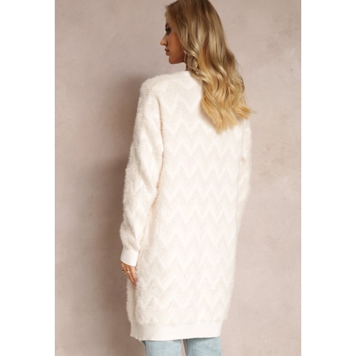 Jasnobeżowy Niezapinany Kardigan o Przedłużonym Fasonie w Zygzaki Chevron Oherna Renee ONE SIZE renee.pl