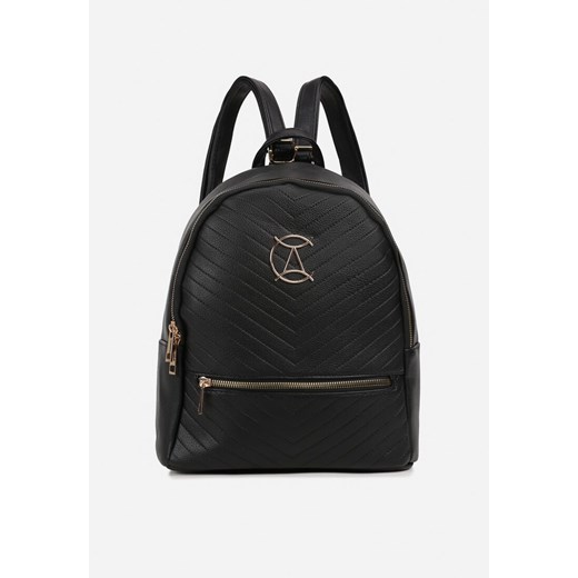 Czarny Casualowy Plecak Ozdobiony Metalicznym Logo i Pikowaniem Jaloedi ze sklepu renee.pl w kategorii Plecaki - zdjęcie 185953106