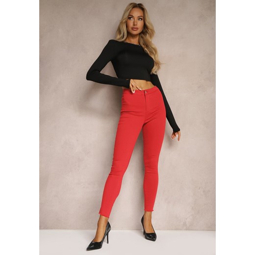 Czerwone Spodnie z Bawełny o Kroju Skinny Irivella ze sklepu renee.pl w kategorii Spodnie damskie - zdjęcie 185953177