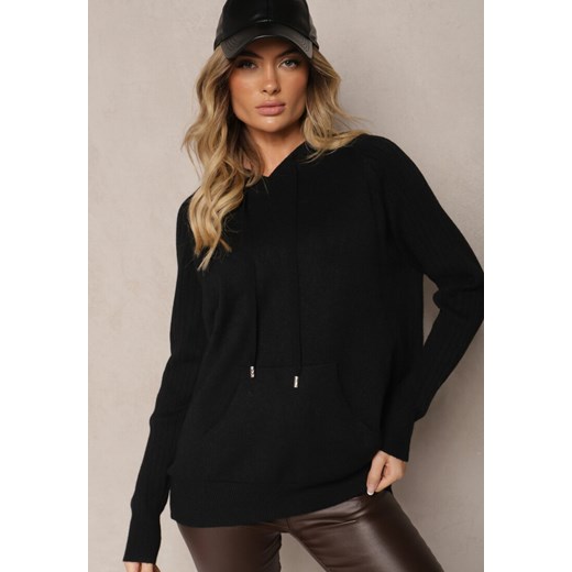 Czarny Sweter z Wiskozą  i Kaszmirem oraz z Kapturem Nerolin ze sklepu renee.pl w kategorii Swetry damskie - zdjęcie 185953258