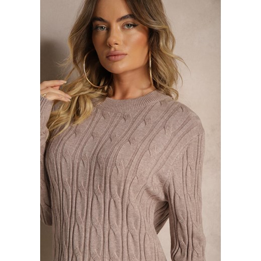 Ciemnobeżowy Sweter z Wiskozą Ozdobiony Tłoczeniem Savra Renee ONE SIZE renee.pl