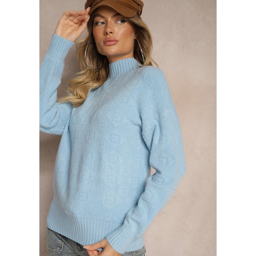 Niebieski Golf Sweter z Tłoczeniem i Ściągaczami Melovira ze sklepu renee.pl w kategorii Swetry damskie - zdjęcie 185953376