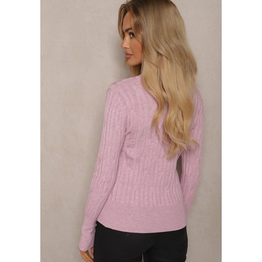 Jasnoróżowy Sweter z Wiskozą i Ozdobnym Splotem Saviana Renee ONE SIZE okazja renee.pl