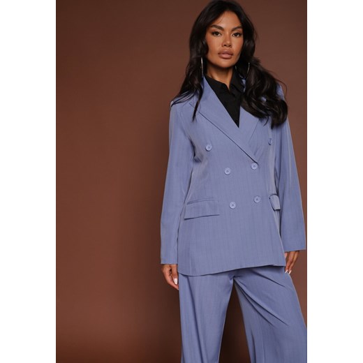 Niebieska Dwurzędowa Marynarka z Wiskozą i Usztywnianą Linią Ramion Ellirisa ze sklepu renee.pl w kategorii Marynarki damskie - zdjęcie 185953756