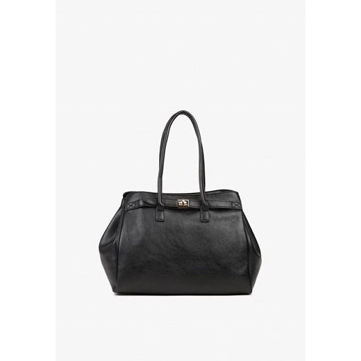 Czarna Torebka Shopper z Dwoma Rączkami Ozdobiona Paskiem z Klamrą Remisse ze sklepu renee.pl w kategorii Torby Shopper bag - zdjęcie 185954428