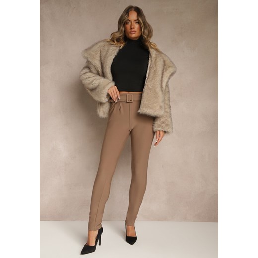 Ciemnobeżowe Spodnie Ozdobione Paskiem z Klamrą Falarise ze sklepu renee.pl w kategorii Spodnie damskie - zdjęcie 185954759