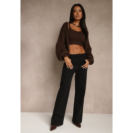 Czarne Bawełniane Jeansy High Waist z Szerokimi Nogawkami Leetie ze sklepu renee.pl w kategorii Jeansy damskie - zdjęcie 185954829