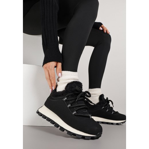 Czarne Sneakersy Typu Śniegowce na Tłoczonej Platformie Sierrna - id: 25810-38-BLACK - marki Renee - 185954909 Czarne Sneakersy Typu Śniegowce na Tłoczonej Platformie Sierrna ze sklepu renee.pl w kategorii Buty sportowe damskie - zdjęcie 185954909