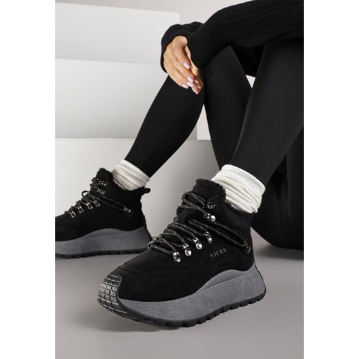 Czarne Sneakersy Śniegowce Vices na Platformie w Sportowym Stylu Nelsella ze sklepu renee.pl w kategorii Buty sportowe damskie - zdjęcie 185955175