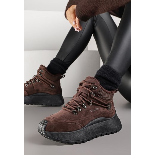 Brązowe Sneakersy Śniegowce Vices na Platformie w Sportowym Stylu Nelsella ze sklepu renee.pl w kategorii Buty sportowe damskie - zdjęcie 185955189