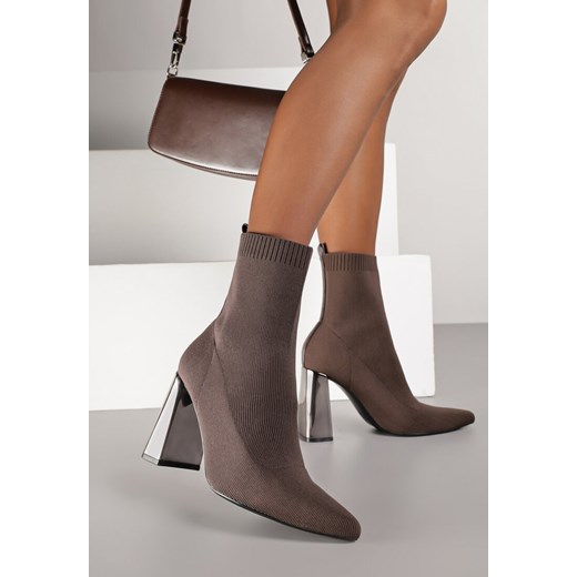 Brązowe Botki Vices na Słupku ze Skarpetową Cholewką Falacesa Renee 38 renee.pl