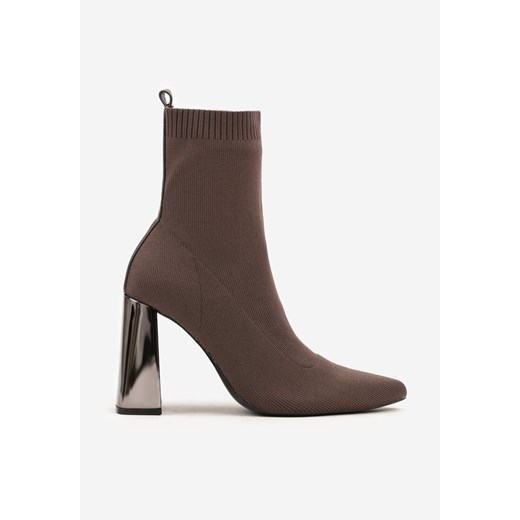 Brązowe Botki Vices na Słupku ze Skarpetową Cholewką Falacesa Renee 37 renee.pl