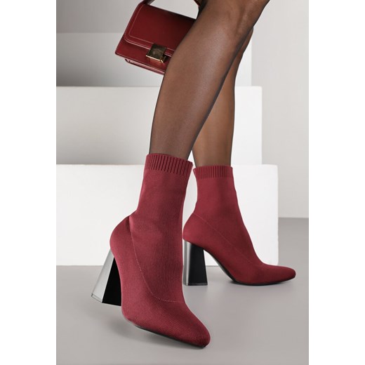 Bordowe Botki Vices na Słupku o Geometrycznym Kształcie i Elastyczną Cholewką Renee 39 renee.pl
