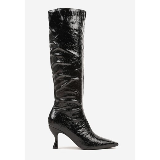 Czarne Kozaki Vices na Szpilce w Stylu Slouchy z Efektem Cracked Todvire ze sklepu renee.pl w kategorii Kozaki damskie - zdjęcie 185955405