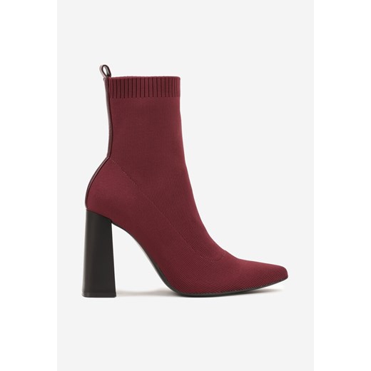 Bordowe Botki Vices na Geometrycznym Słupku ze Skarpetową Cholewką Falunelle Renee 38 renee.pl