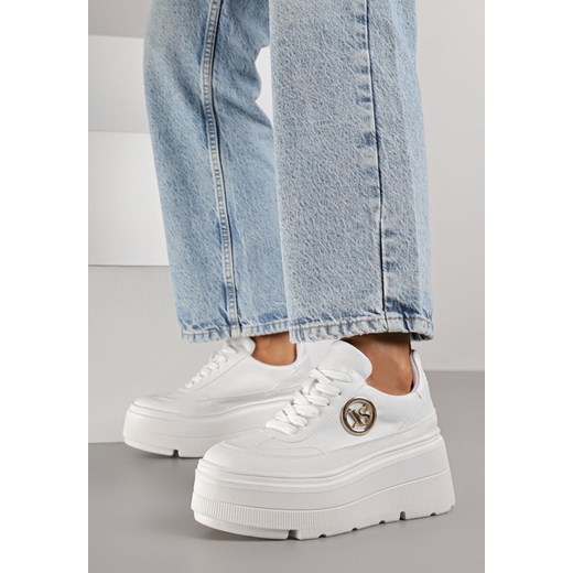 Białe Chunky Sneakersy Vices na Platformie z Okrągłym Detalem Sedvira ze sklepu renee.pl w kategorii Buty sportowe damskie - zdjęcie 185955479